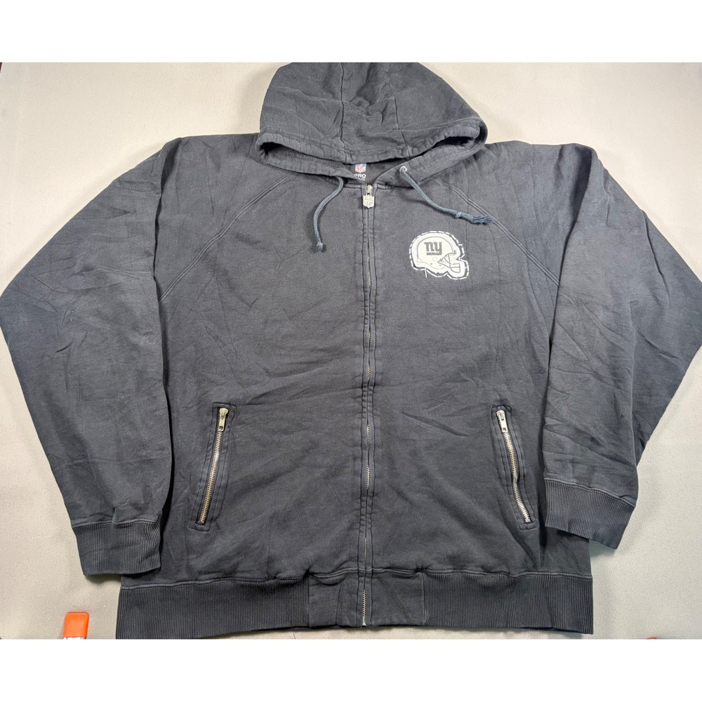 New York Giants NFL Pro Line Full Zip Hoodie XL Black Distressed Sweatshirt